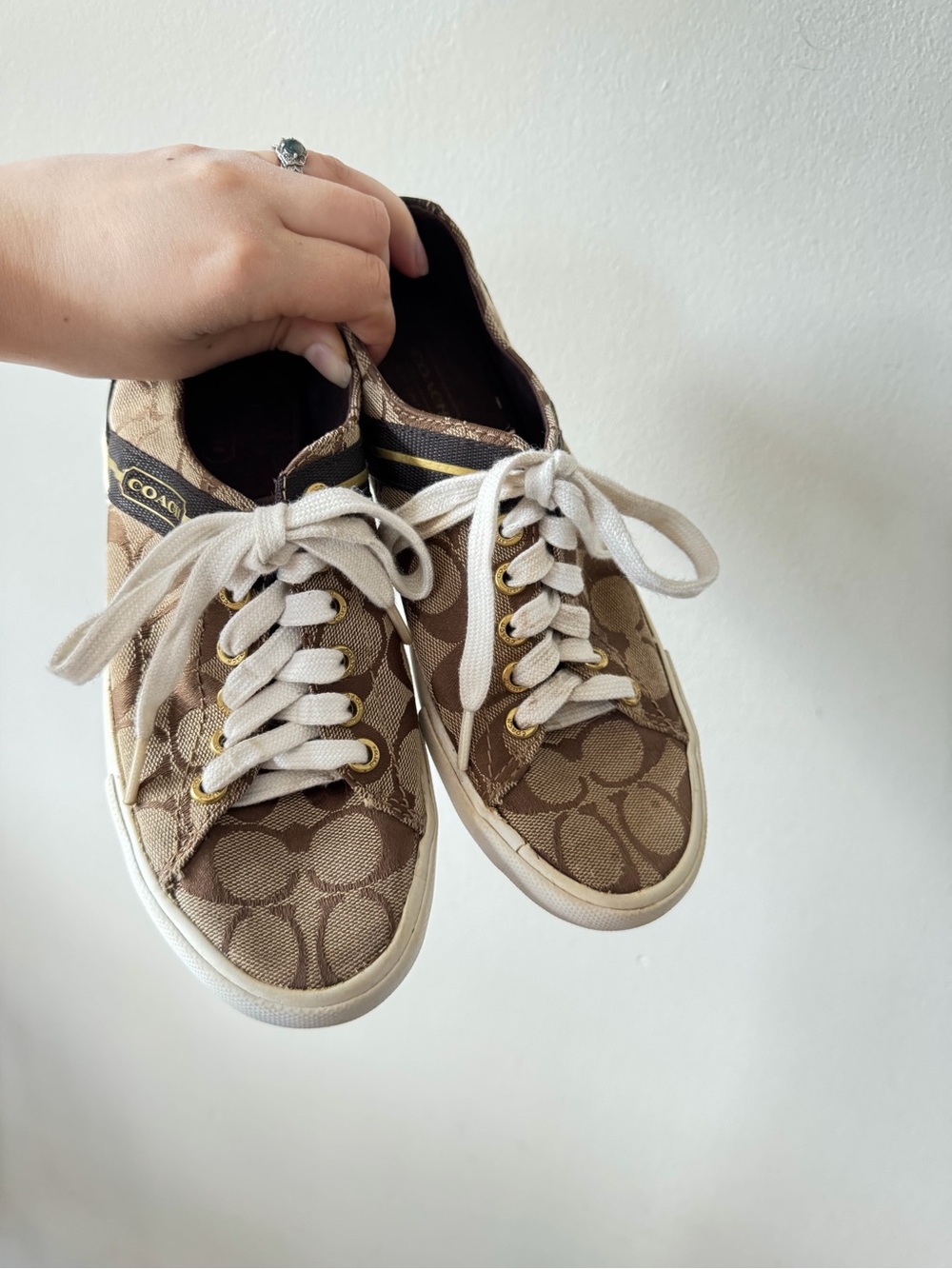 Coach Brown & Tan Monogram Low Top Sneakers - Picture 3 of 8